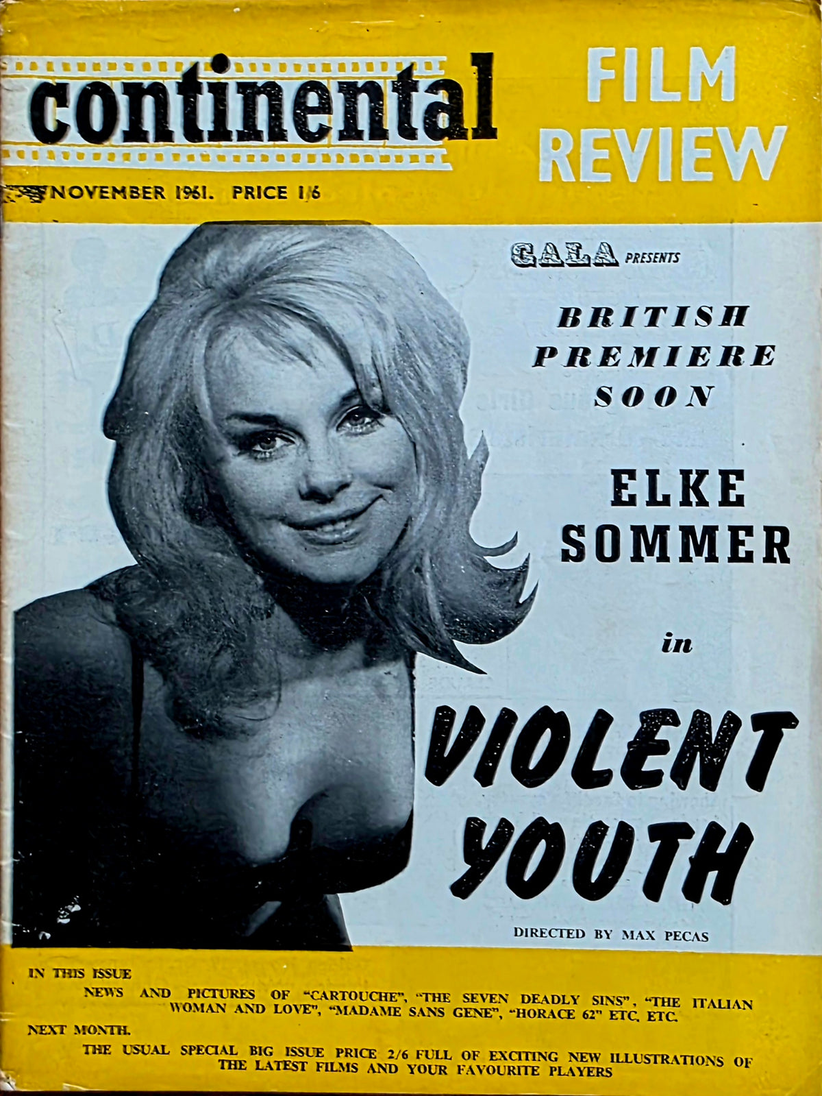 Vintage CONTINENTAL FILM REVIEW November 1961 Good condition- Film