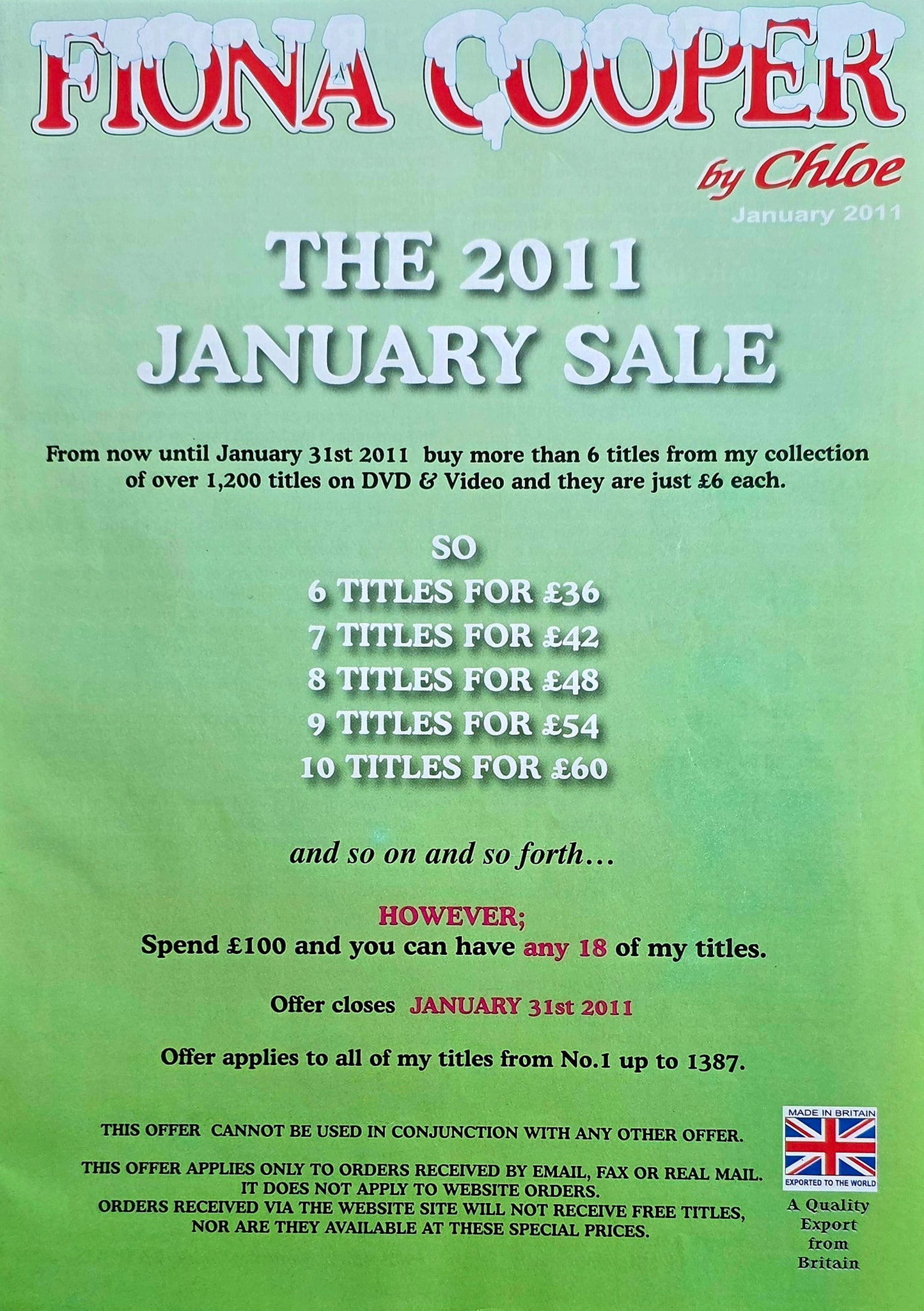 Fiona Cooper by Chloe January Sale 2011 Excellent condition- Men's Adult Glamour